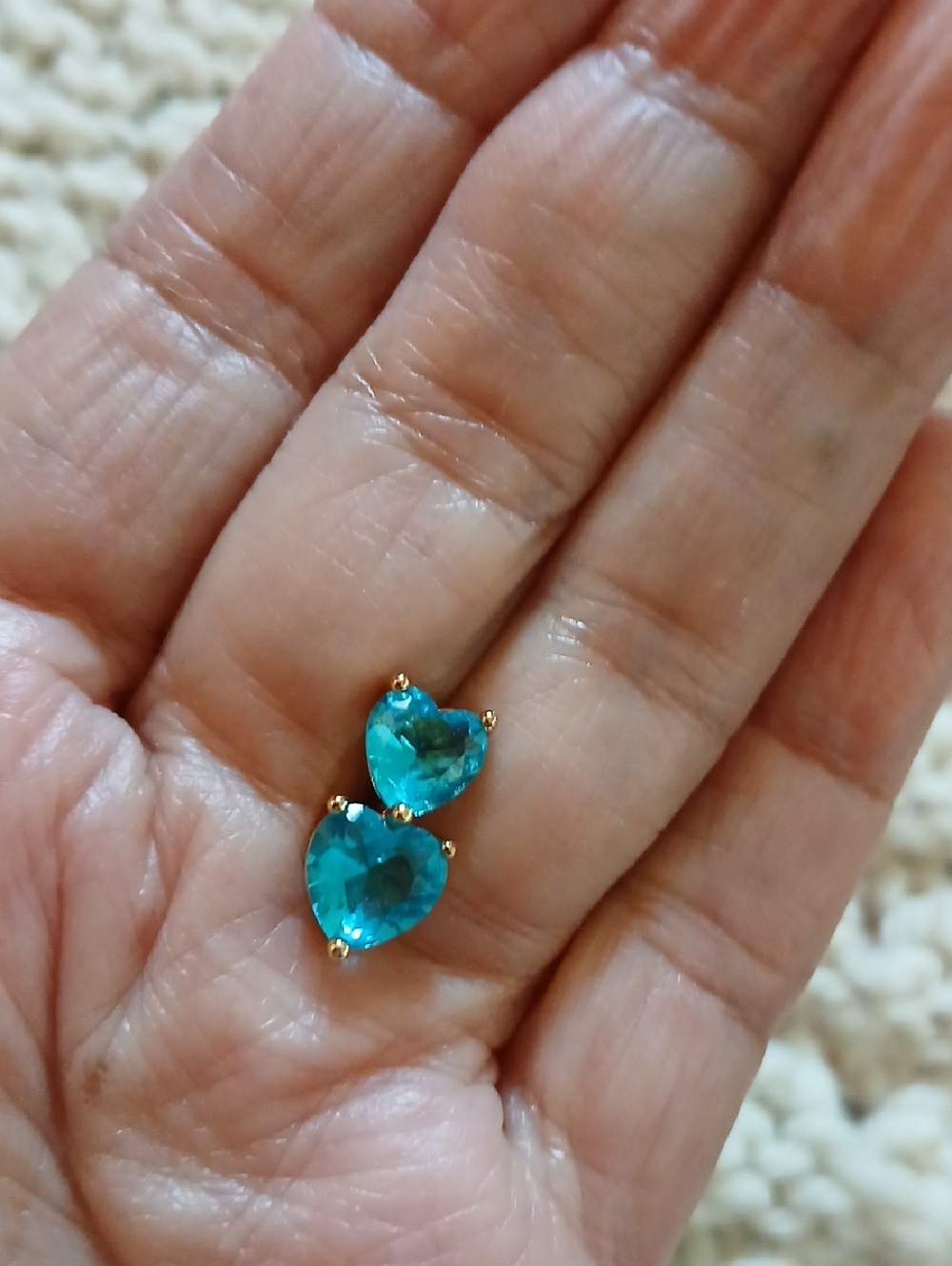 Belly Button Ring - Elegant Gold Tone Blue Topaz Double Hearts